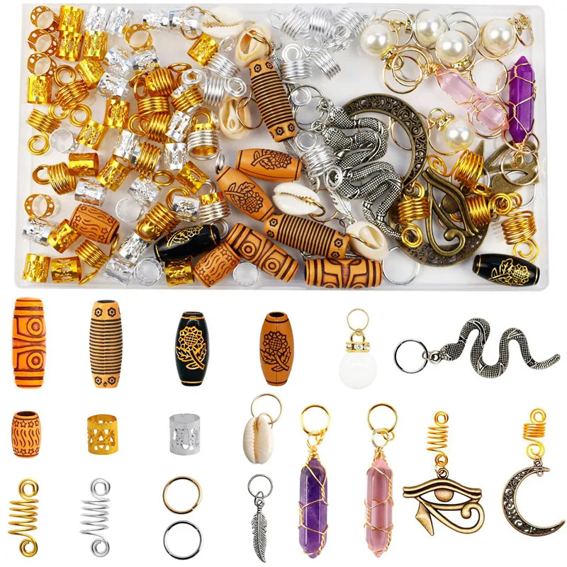 121pcs/bag Deadlocks Beads Hair Ring Aluminum Shell Hair Cuffs Multi Color Hair Braiding Beads Crystal Hair Decorations Clip a6 size 6 ring pu leather notebook binder cover laser design planner journal binder shell for budget system pink