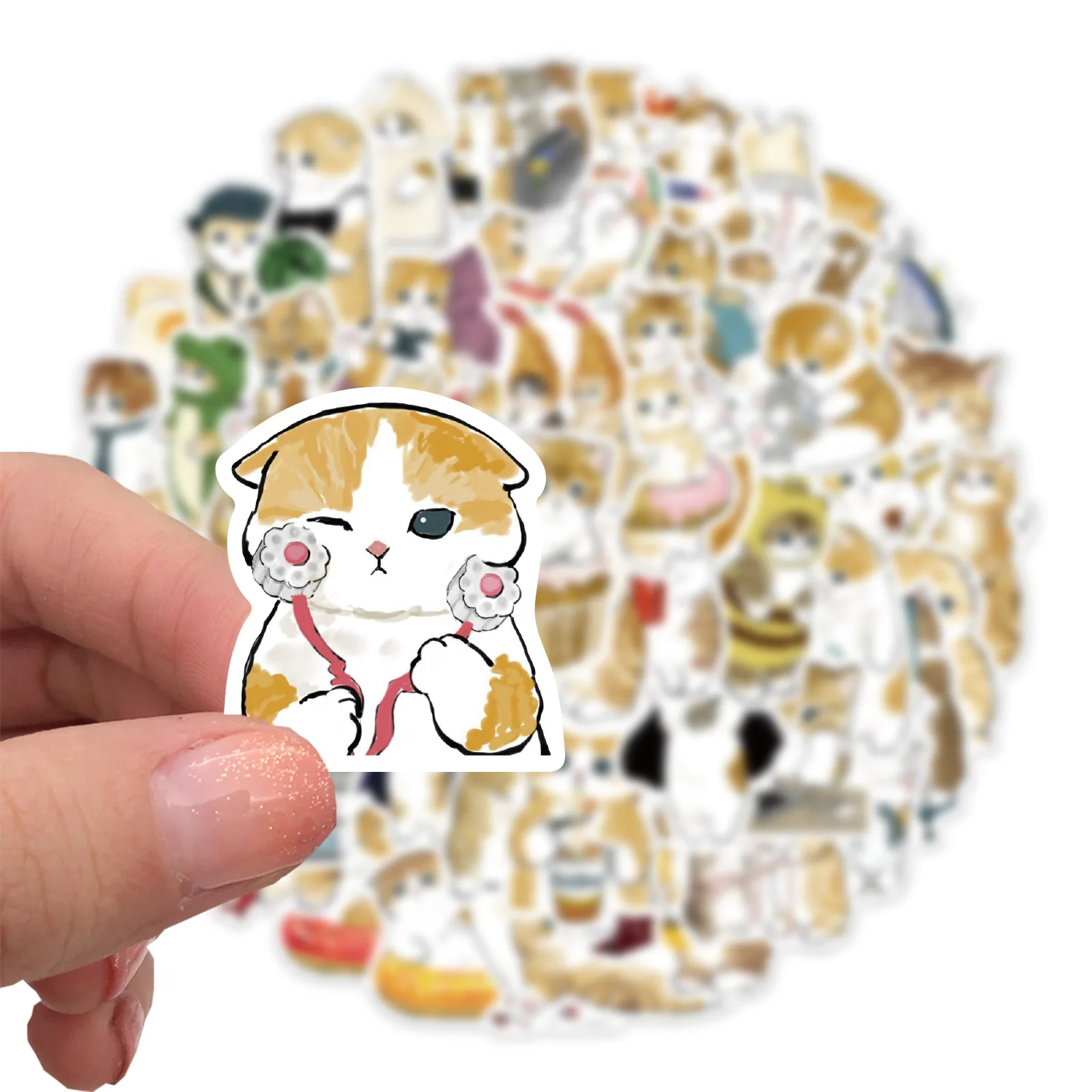 Cat Stickers 64 PCS Vinyl Waterproof Cat Stickers for Laptop Guitar Motorcycle Bike Skateboard Luggage Phone