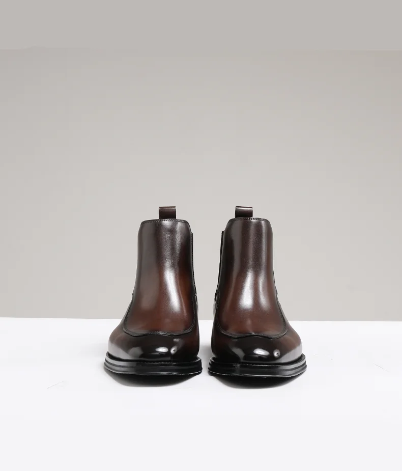 Britische Chelsea-Stiefel für Herbst und Winter, kurze Stiefel mit quadratischer Spitze, Oberschicht aus Rindsleder, formelle High-Top-Lederstiefel für Herren – Detail 7