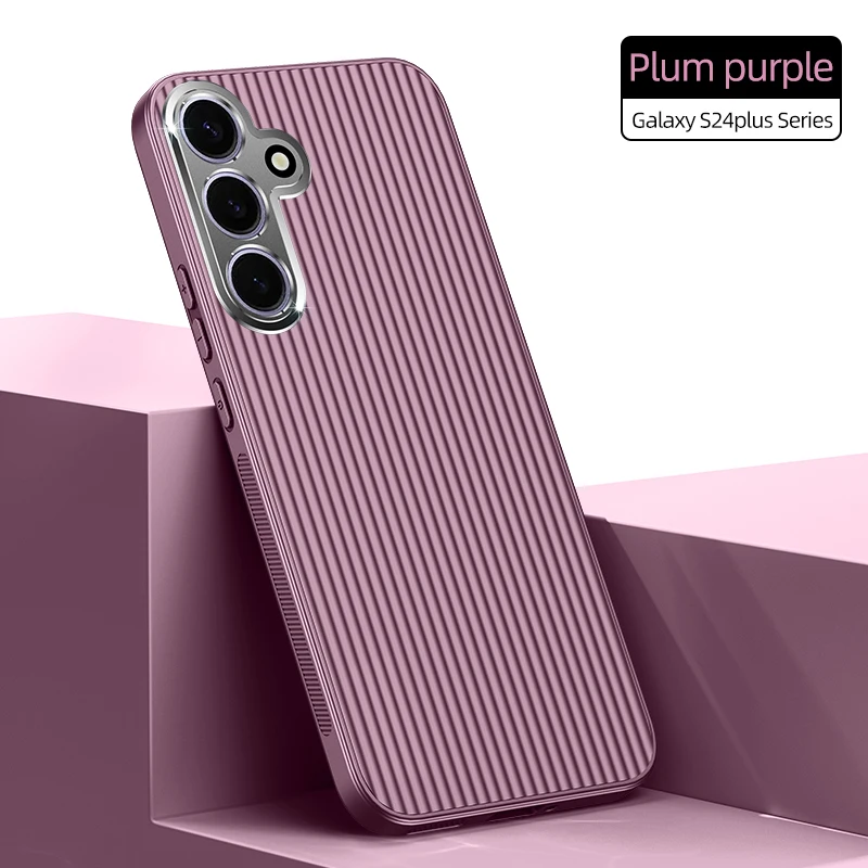 for Samsung Galaxy S24 S23 Plus Ultra Phone Case 3D Stripe Metal Cover Protect Camera Matte Soft Shell Anti-fall Non-Slip Fundas_voghion.com