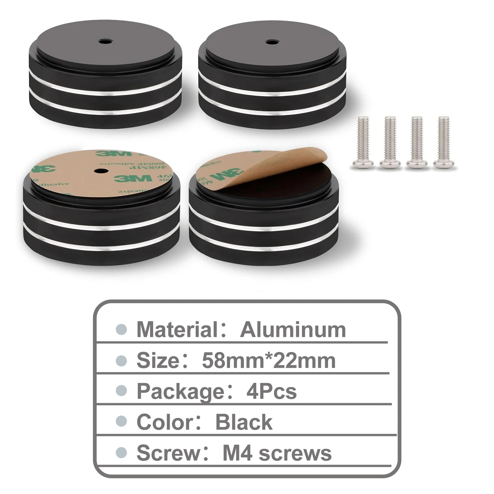 Lautsprecherständer, Vollaluminium-Lautsprecher-Spike-Isolationsfüße, Polster für Plattenspieler, Monitor, CD, DAC, Verstärker, 58 x 22 mm, 4 Stück – Detail 9