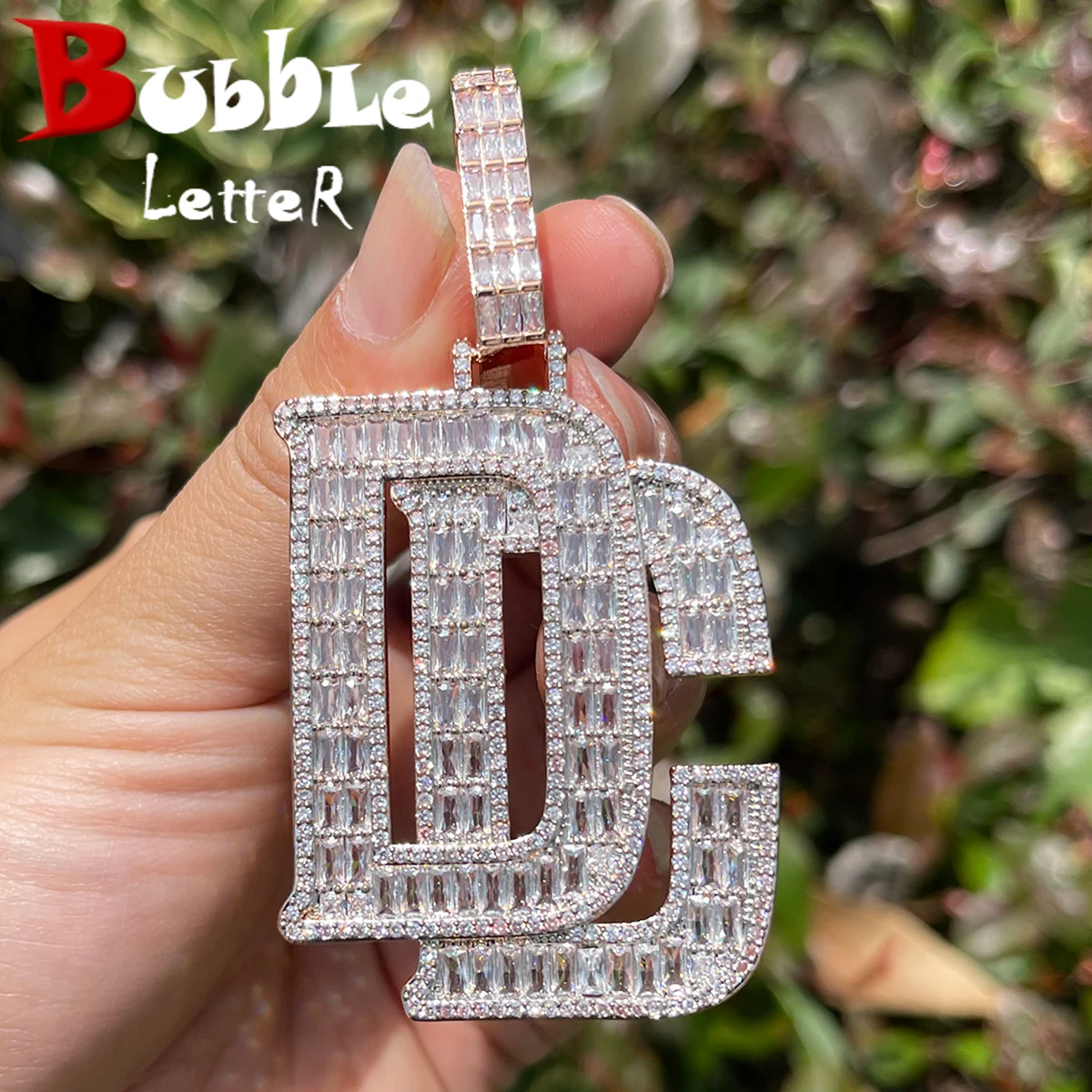 Bubble Letter Baguette collana per uomo Dream Chaser ciondolo Cubic Zirconia AAAAA Charms gioielli Hip Hop