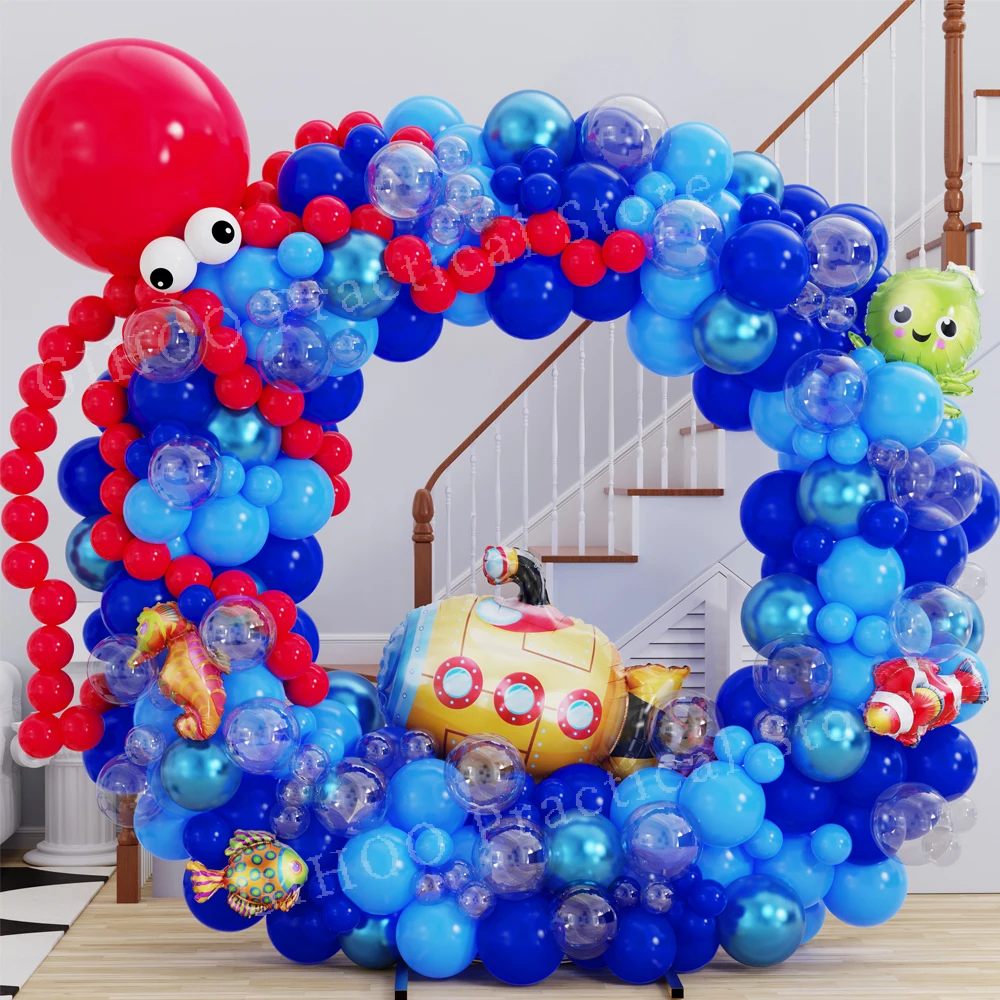 190Pcs Palloncini A Tema Oceano Kit Arco Ghirlanda Sottomarino Octopus Bubble Fish Foil Ballon Baby Shower Boy Birthday Party Decoration