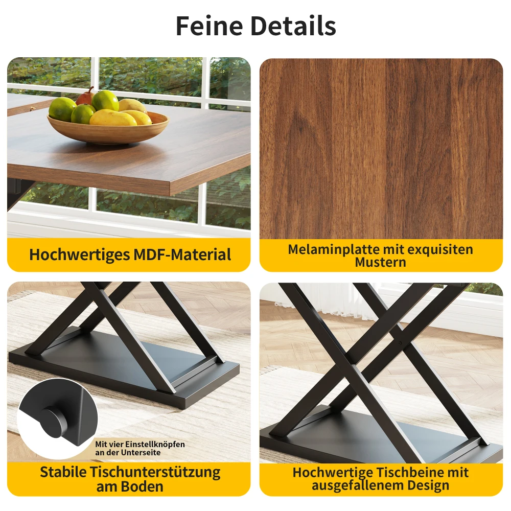 Moderner, minimalistischer ausziehbarer Esstisch (120–160 x 80 cm), ausziehbarer Küchentisch mit gekreuzten Eisenbeinen, einfache Montage – Detail 22