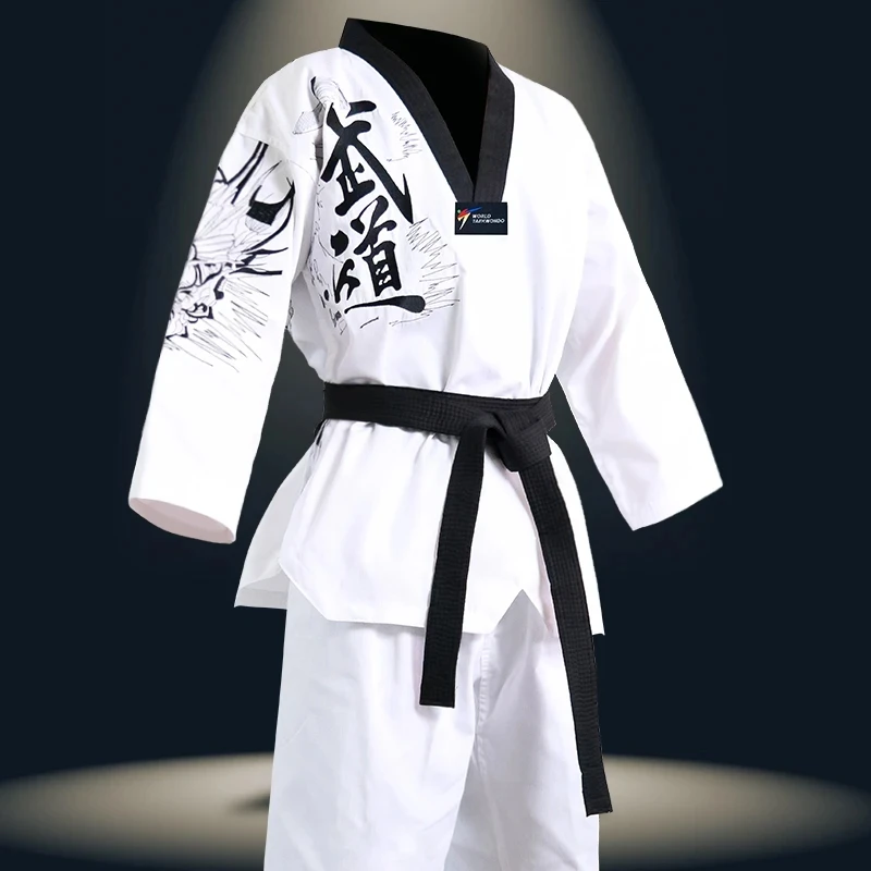 Adult Men Women Master Taekwondo Uniforms Dobok Tae Kwon Do Trainer Suit Free White Belt