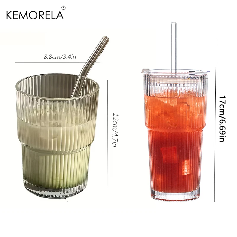 450ml Glass Cup 1/2PCS for Ice Coffee Tea Juice Milk