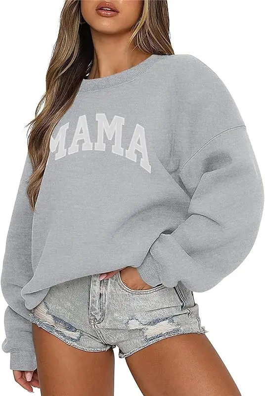 thumbnail image 1 of Ropa deportiva para mujer con cuello redondo, jersey informal de gran tamaño, sudadera con capucha, patrón de manga larga estampado gris, 1 of 5