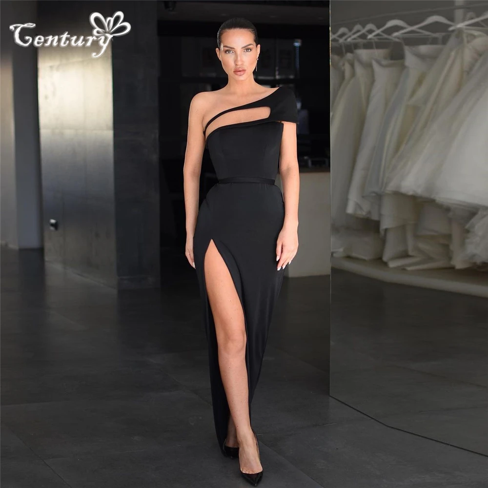 

Sexy Black Prom Dress Long Mermaid One Shoulder High Slit Formal Dresses Evening Party Gowns Robe De Soiree