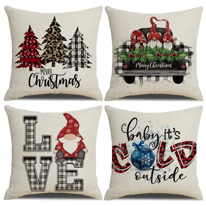 

Christmas Throw Pillow Covers Square Linen Decoration Farmhouse Xmas Cushion Pillow Case For Sofa Couch
