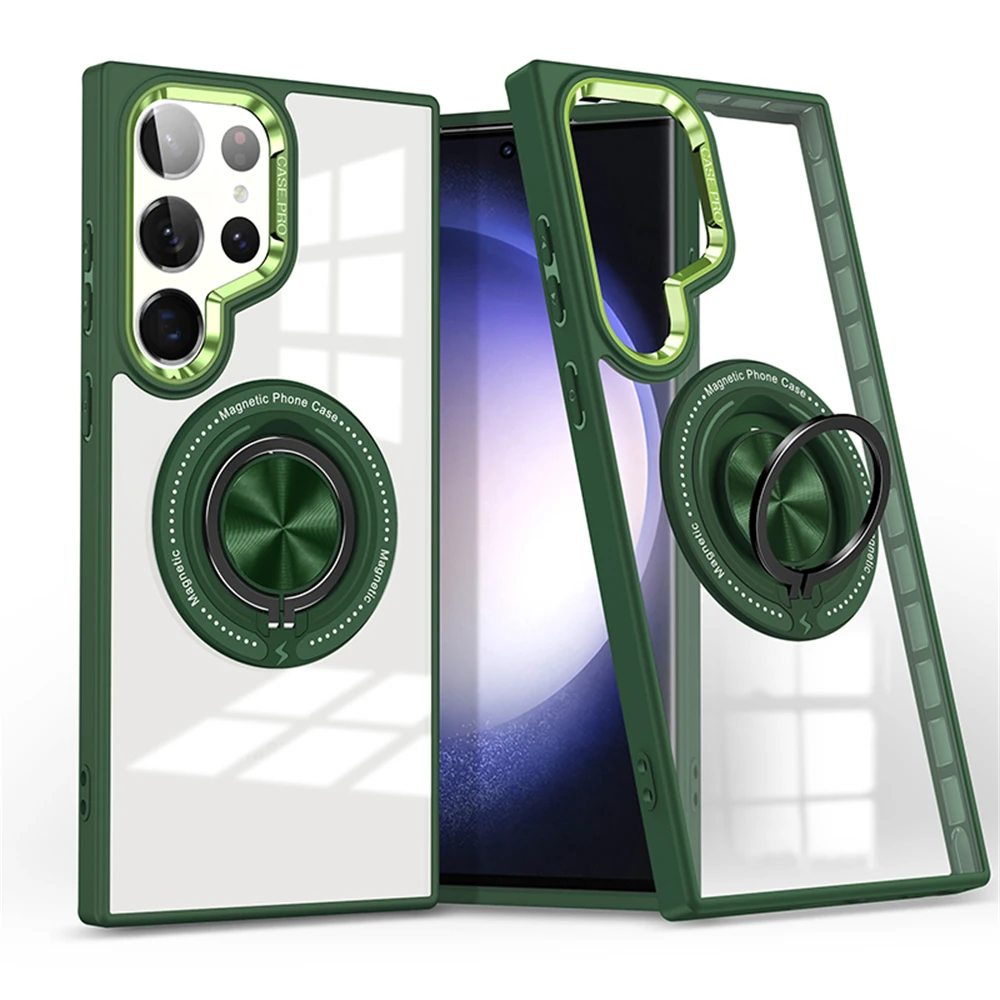 Magnetic Transparent Case with Rotating Metal Stand Holder