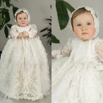 Long Sleeve Lace Christening Gown 1