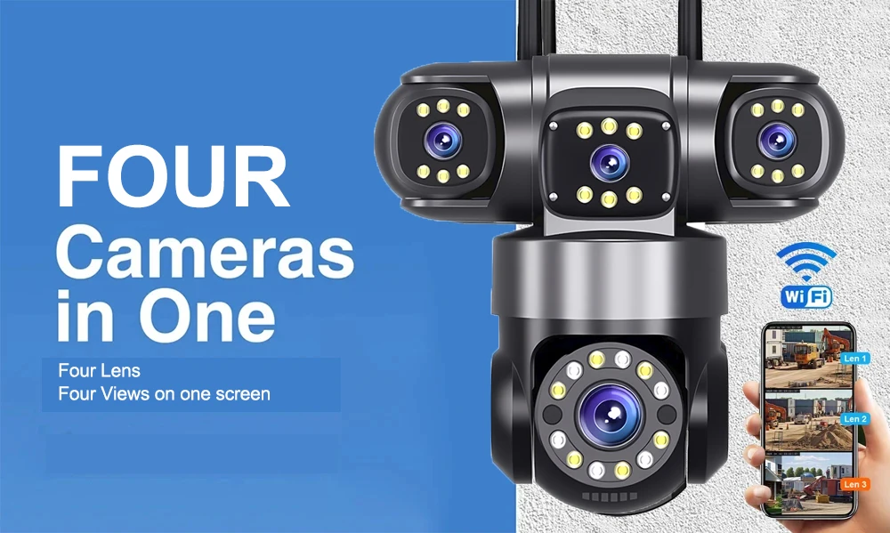 10K 20MP WIFI Camera UHD Security Camera with 16X Zoom Four Screens Four Lenses