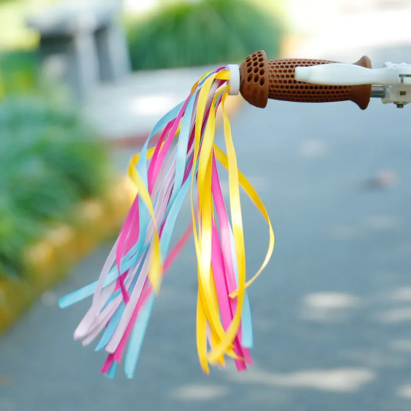 2pcs 32 Ribbons Each Side Kids Bicycle Balance Scooter Handlebar Plug Mount Streamers Boys Girls Baby Bike Decoration Tassels