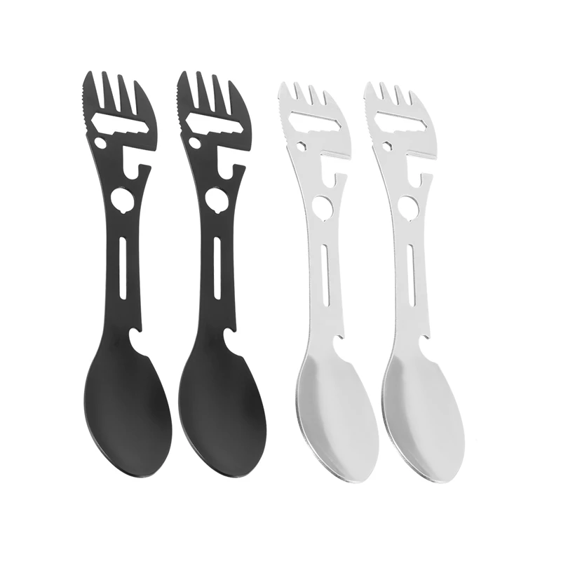 

4Pcs 10In1 Camping Spork Multi-Functional Spork Spoon Can Opener Serrated Wrench For Outdoor Hiking Backpacking