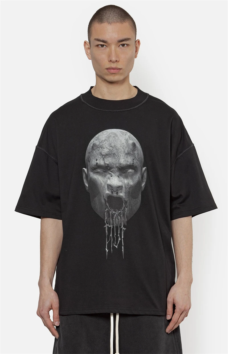 

23SS Винтажная футболка с круглым вырезом Arnodefrance Punk Horn Head ADF свободные новые футболки Goth