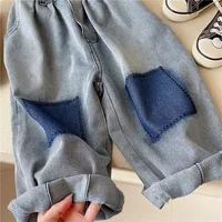 Spring and Autumn Children's Contrast Wide Leg Jeans Contrast Loose Relaxed Pants for Boys and Girls Jeans Baby Kids Trousers 2