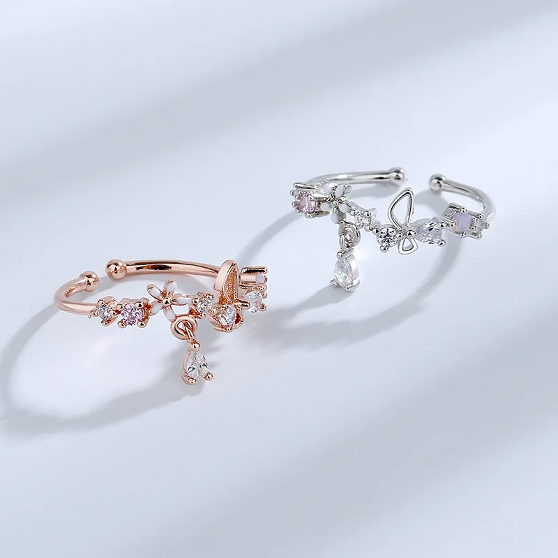 Sweet CZ Crystal Zircon Flowers BowKnot Ring for Women Korean Style Creative Design Open Rings Princess Jewelry Gift