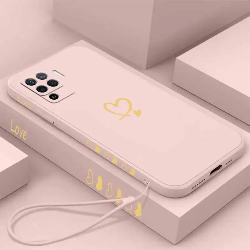 Love Heart Liquid Lanyard Silicone Phone Case