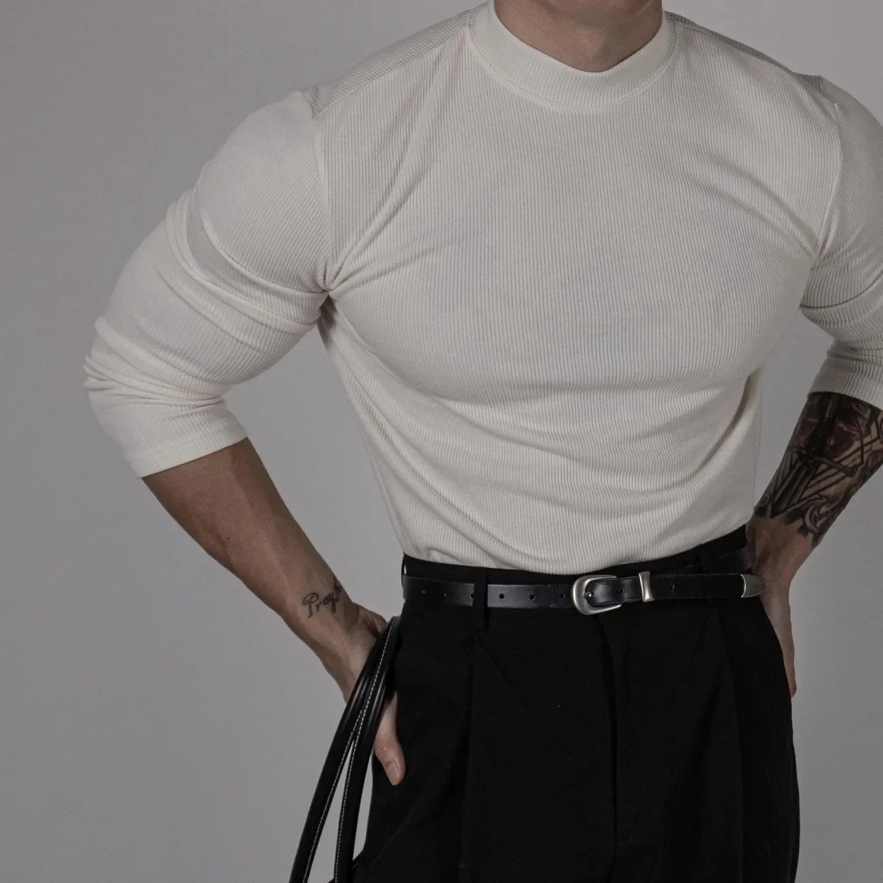 New 280g Long Plush Sports Casual Long Sleeve Men's Polo/Turtle Neck Solid Color Stretchy Outerwear Knitted Base Layer