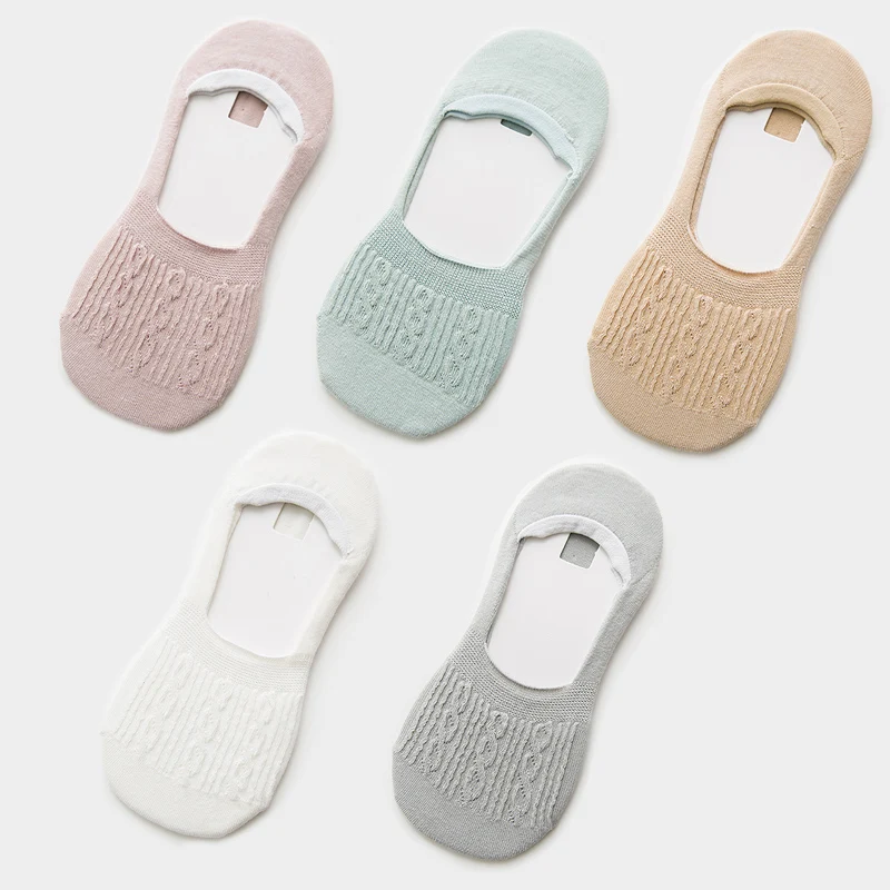5 Pairs Women's Cotton Low Cut Non-Slip Socks - Snowflake Pattern