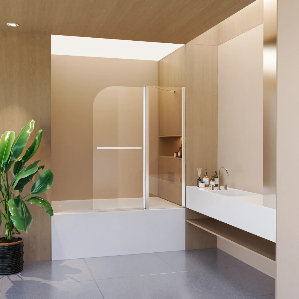 43 in. W * 58 in. H Frameless Folding Shower Doors for Bathtub, 1/4" (6mm) Thick SGCC Tempered Glass Door