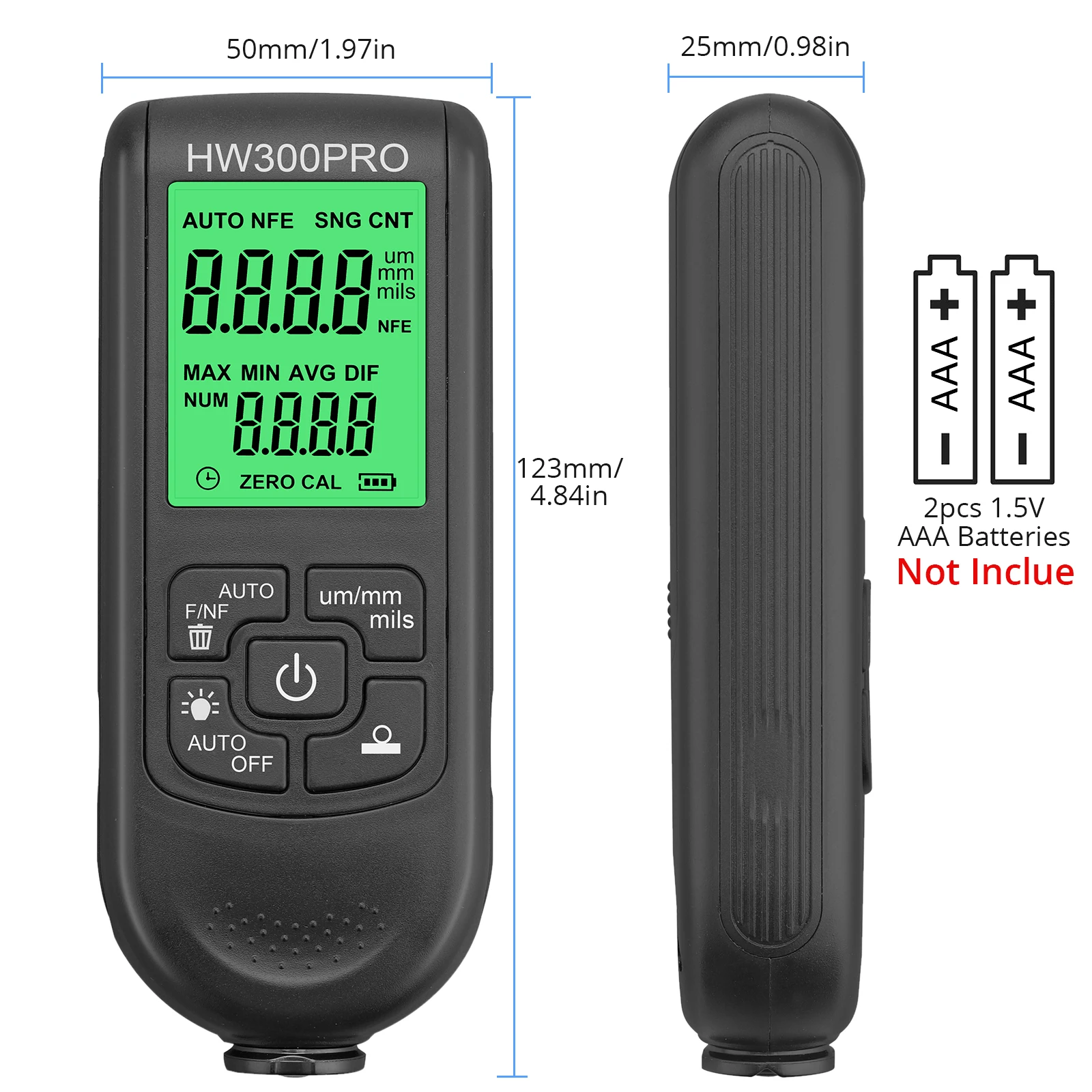 Paint Thickness Gauge Coating Thickness Gauge 0-2000UM Digital Paint Depth Gauge F/nf Automatically Detects Three Measurement Units Um/mm/mils Tester