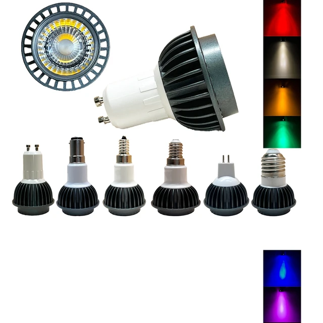 12 Ampoules LED Rouge, Vert, Bleu 12V / 24V - 3x1W MR16 / E27 / GU10