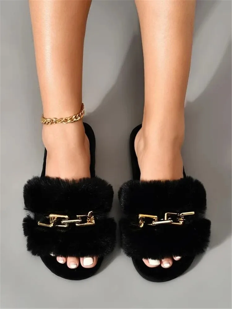 Black Open Toe Slippers