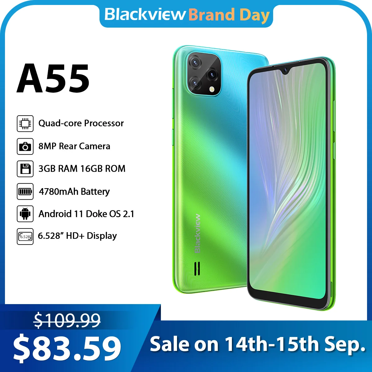 Blackview New A55 Smartphone 3GB 16GB 6.528