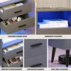 Nightstand with Wireless Charging Station with RGB Light,with Human Sensor, 2 Drawers & Open Shelf(Grey) 6