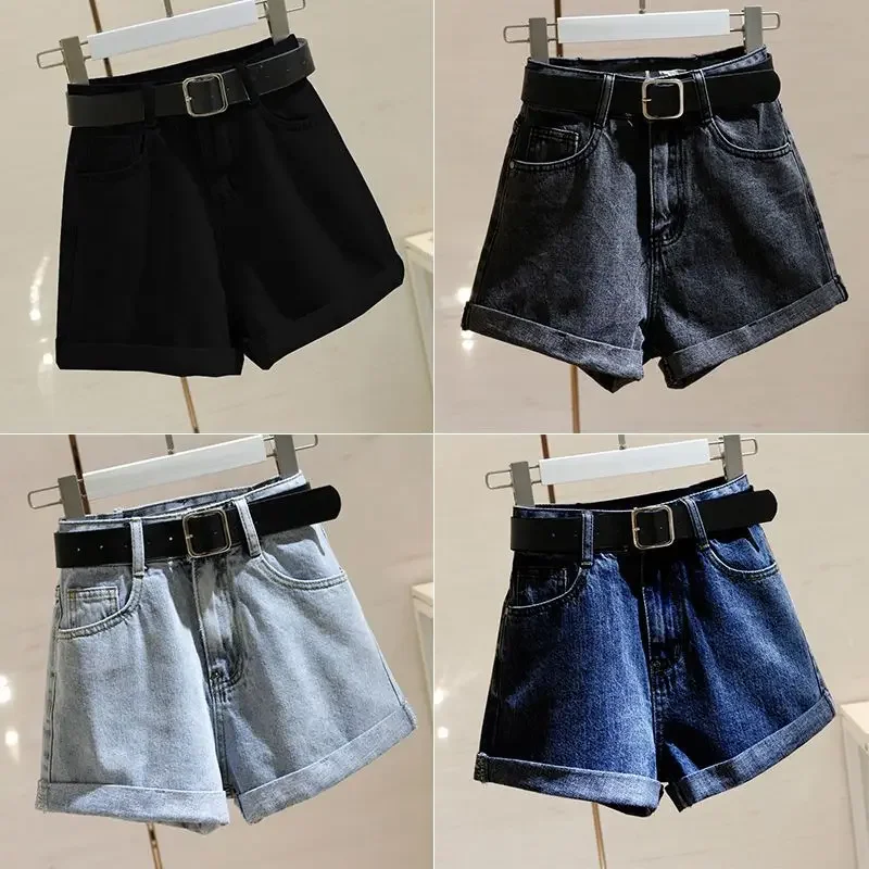 2023 Casual High Waist Denim Shorts Summer New Solid Color Loose Wide Leg A-line Hot Pants Korean Style Fashion Women Clothing new 2021 summer bermuda shorts women purple or black color korean style loose half high waist short femme with pockets hot sale