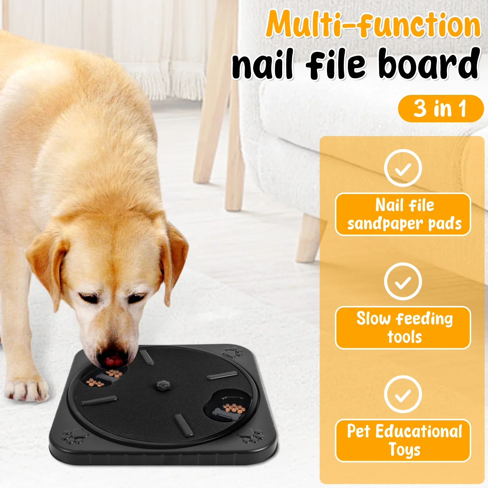 Dog nails scratch pad rotatable round pet nail file board with food storage box interactive nail grinding pad training
