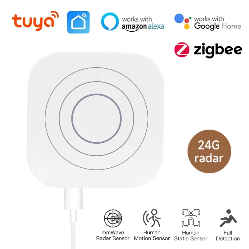 Tuya Zigequation-Détecteur de mouvement 24G MmWave Radar, Capteur de présence humaine, Smart Home Activ, Protection nous-mêmes avec Alexa Google