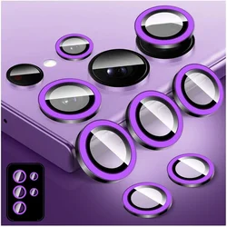 Radiant Pink Metal Ring Camera Lens Protector with Glass Cover - Galaxy S25 (Non - luminanc Purple)