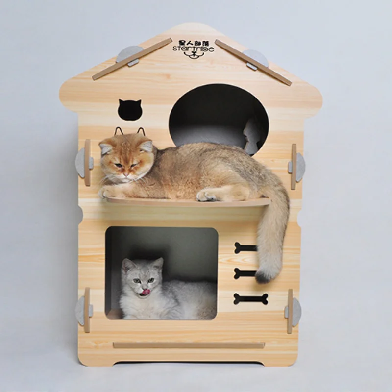

Pet Cat House House Wooden Dog Wooden House Dirt-Resistant Cat Climbing Frame One Removable Washable Cat Cage Supplies Cat Bed