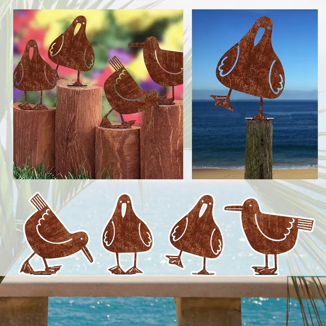 Rozsdás Fém Sirály Sziluettek Kerti Kerítés Dekoráció Madár Acél Vidéki Udvari Művészeti Jelek Kertész Tétek - Image 3