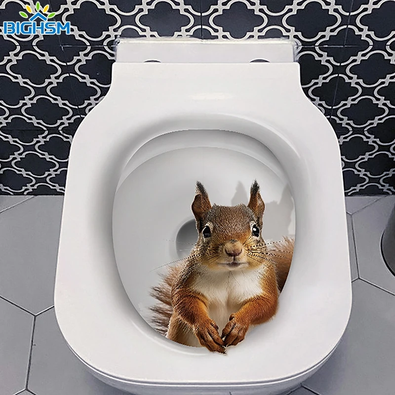 Toilet Seat Stickers 1Pc PVC Water Resistant Toilet Lid Sticker Novelty Creative Funny Toilet Seat Decals Squirrel Wc Self Adhesive Sticker Decor