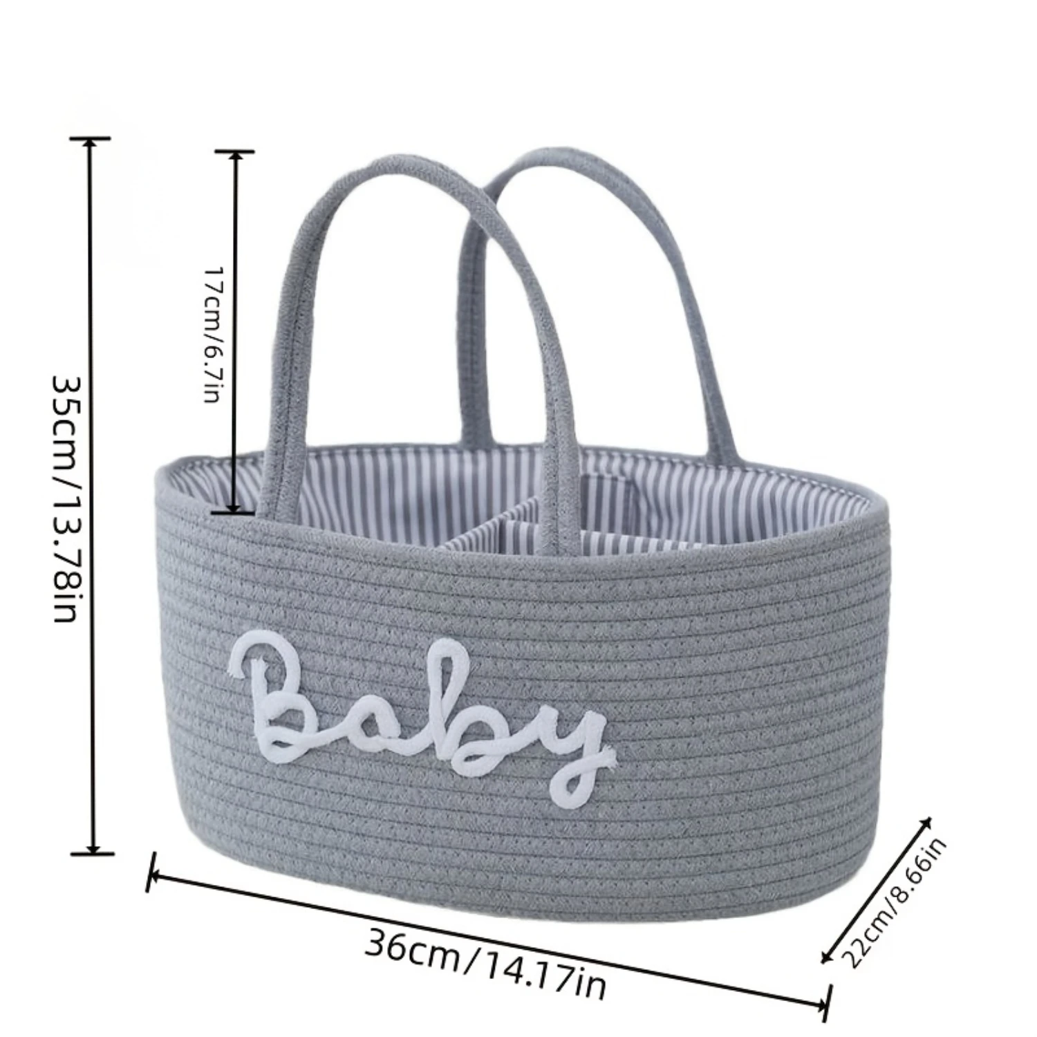 Casual Style 3-Compartment Cotton Woven Basket Organizer for Bottles, Diapers, Bathroom Supplies-Perfect for Poolside Accessor