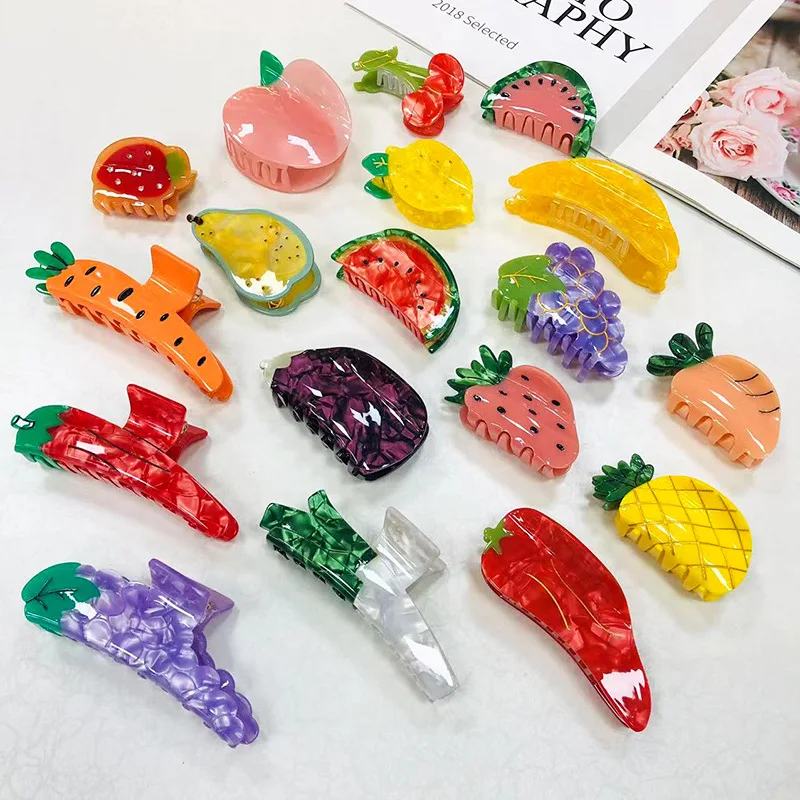 Cute French Acetate Fruit Vegetable Design Hair Claws Clip Summer Beach Hairpin for Women Travel Novelty Headwear Accessories