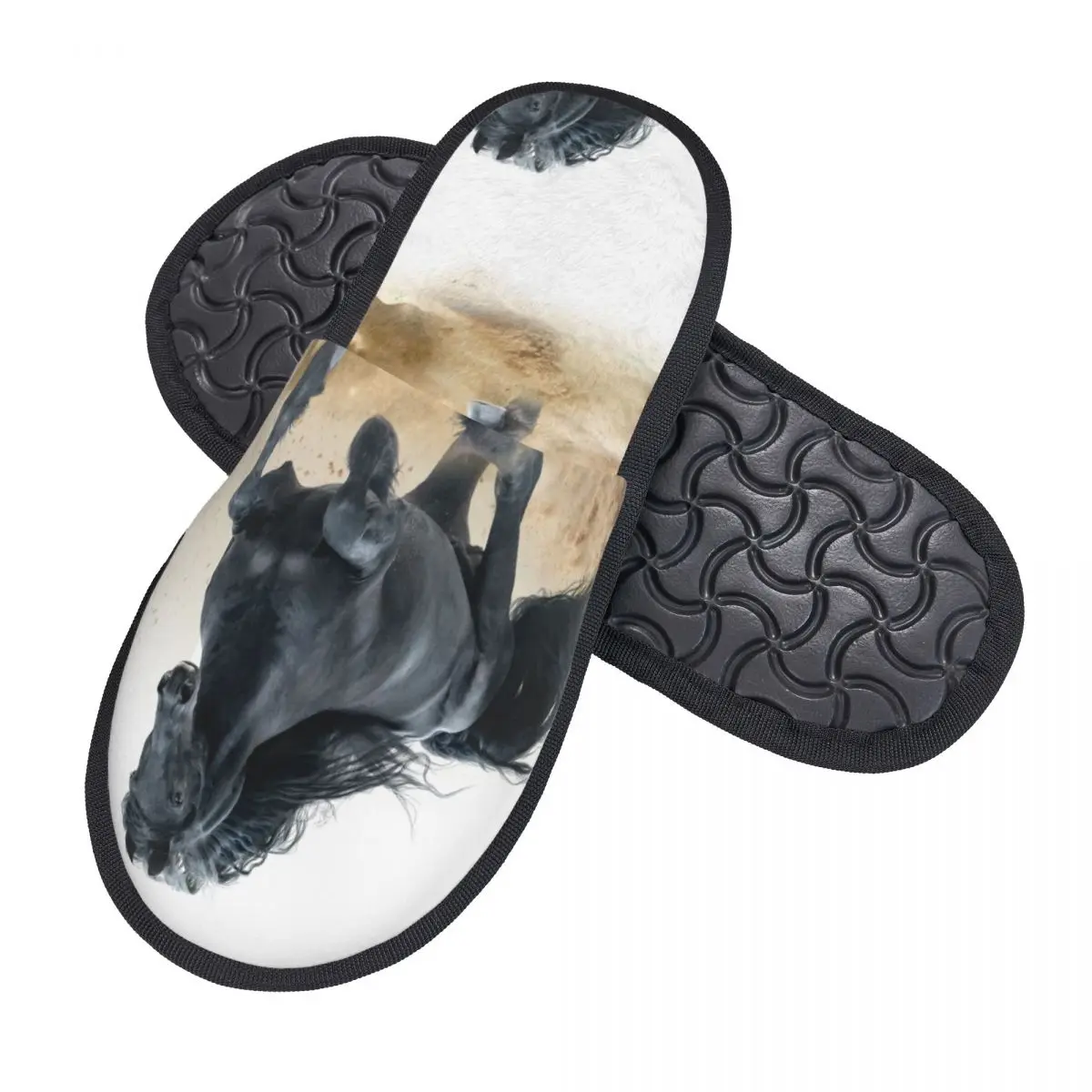 Animal Slippers Ladies Horse Slippers Black Friesian Horse Running