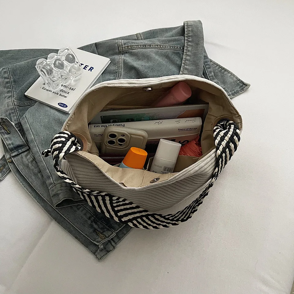 Women's Corduroy Bag Large Capacity Tote Shoulder Bag Female Casual Hobo Bag Commuting Handbag Shopping Bag