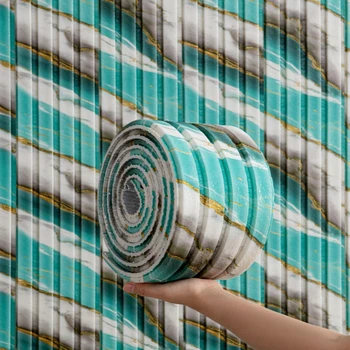 วอลเปเปอร์โฟมกันกระแทกแบบมีกาวในตัว ตกแต่งบ้าน 3 มิติ แผ่นผนัง PVC แบบลอกและติด สำหรับตกแต่งผนังห้องนอน 8