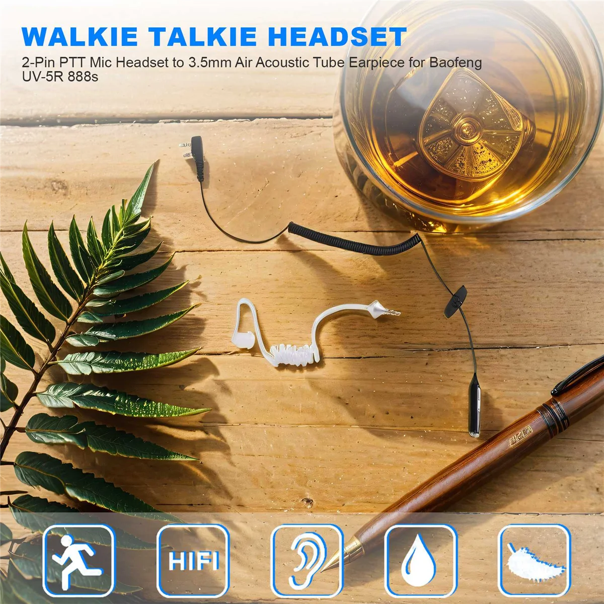 Hot sale 2-Pin PTT Mic Headset to 3.5mm Air Acoustic Tube Earpiece for UV-5R 888s
