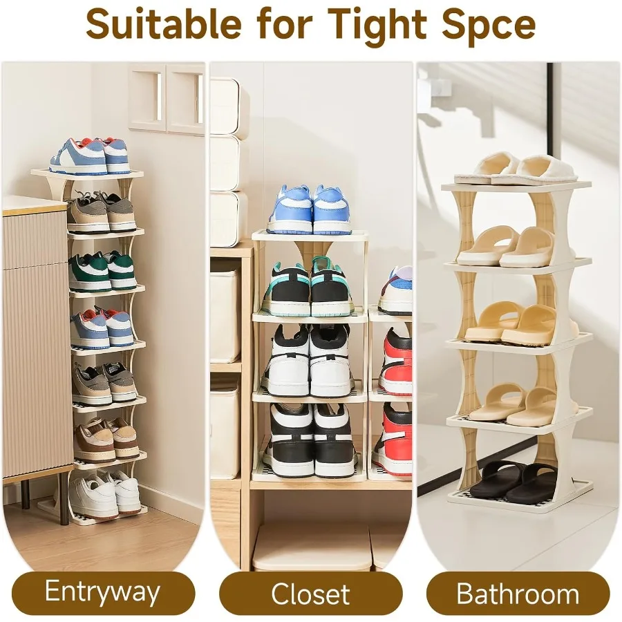 Vertical Shoe Rack 6 Tier Adjustable Shoe Organizer Small Shoe Shelf for Closet Narrow Entryway or Bedroom Easy to Assemble and