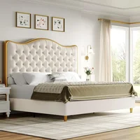 Queen/King Size Platform Bed Frame with 55" Tall Curved Headboard, Modern Velvet Upholstered Bed Frame with Deep Tufted Button 1