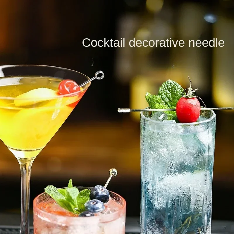 

5PCS Stainless Steel Cocktail Sticks Fruit Sticks Reusable Drink Picks Martini Picks Toothpicks for Drinks