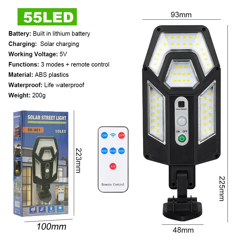 Description Picture 2 of itemNewest Ultra Bright Solar Lamp Outdoor 55LED Soalr Light Waterproof Street Lamp With Motion Sensor Solar Garden Courtyard Lights