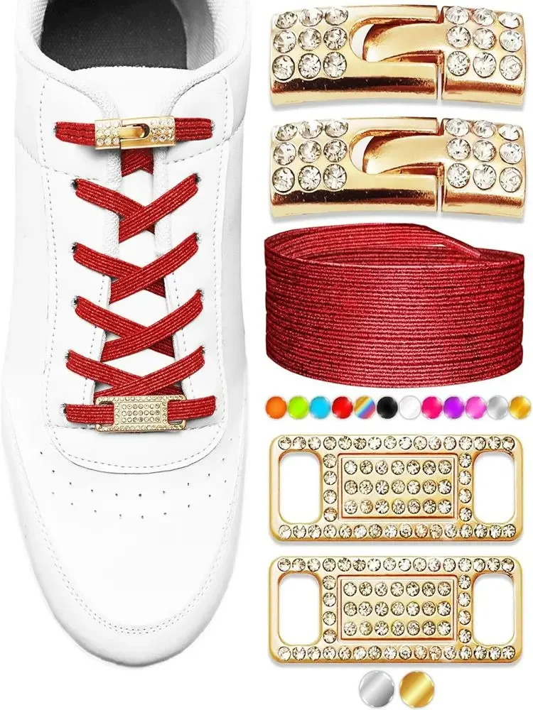 Elegant Elastic Bling Shoelace Charms with Diamond Cross Locks