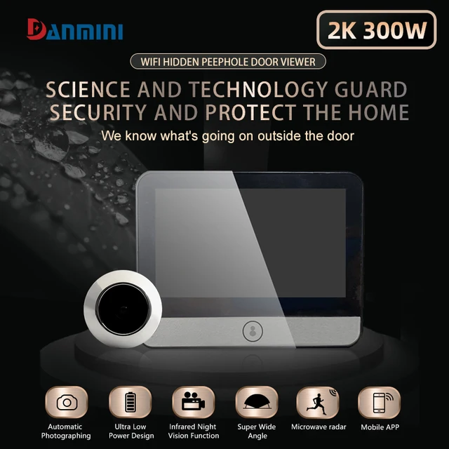 4.3 "IPS Large Capacity Display Doorbell Peep Hole Smart Cat Eye Digital Door Camera 120 ° 2K300W Pixel Doorbell Outdoor Monitor