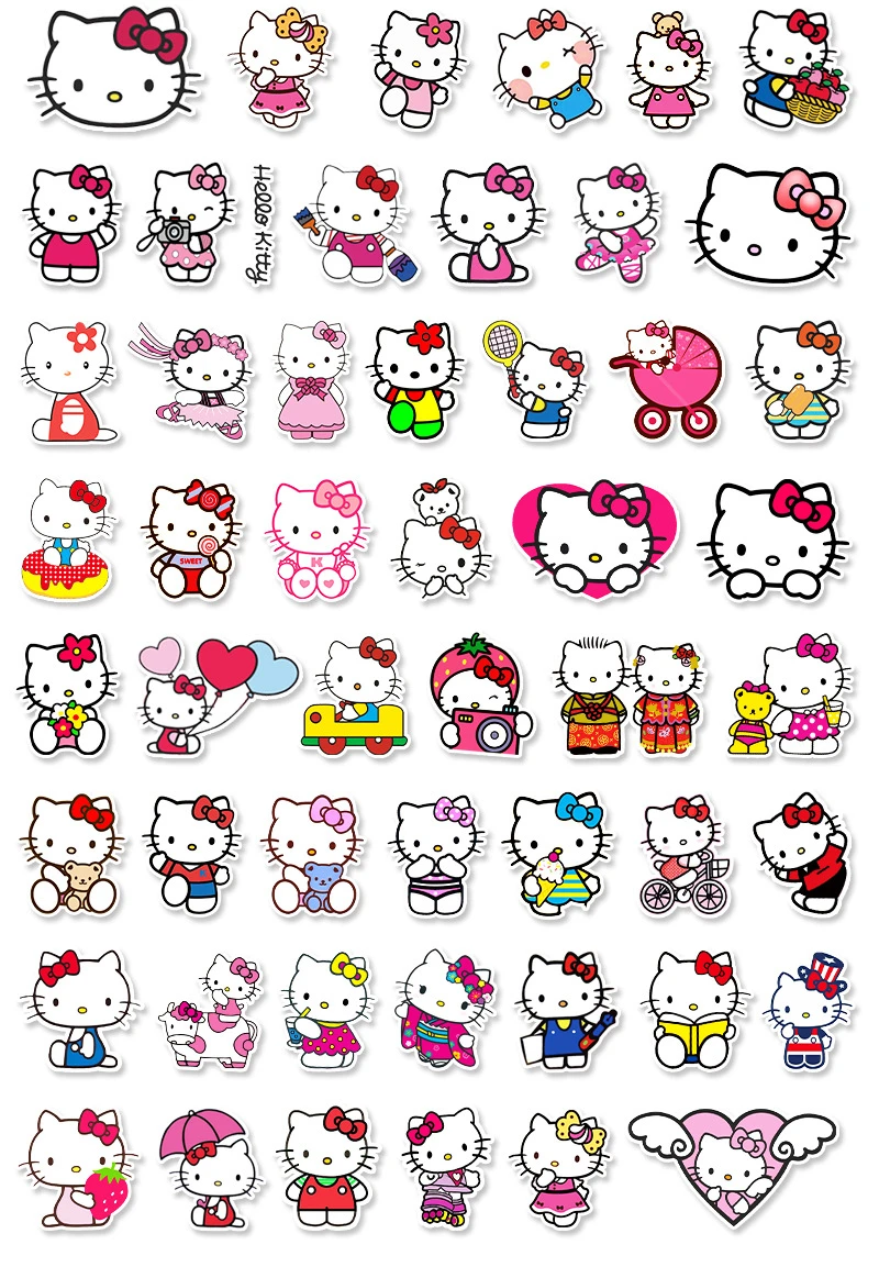 50pcs Hello Kitty Stickers Skateboard Waterproof Stickers Laptop Skin Cute Anime Sanrio Phone Case Kawaii Packaging
